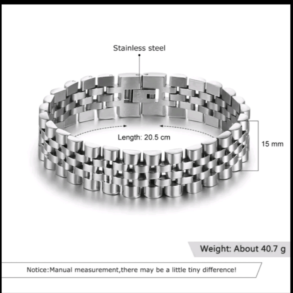 316L Stainless Steel Bracelet For Men Women 15MM Wide Link - Picture 2 of 3